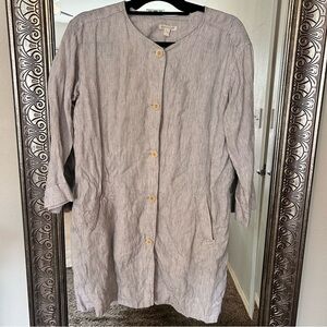 Eileen Fisher Organic linen jacket long Button Front Pockets size S